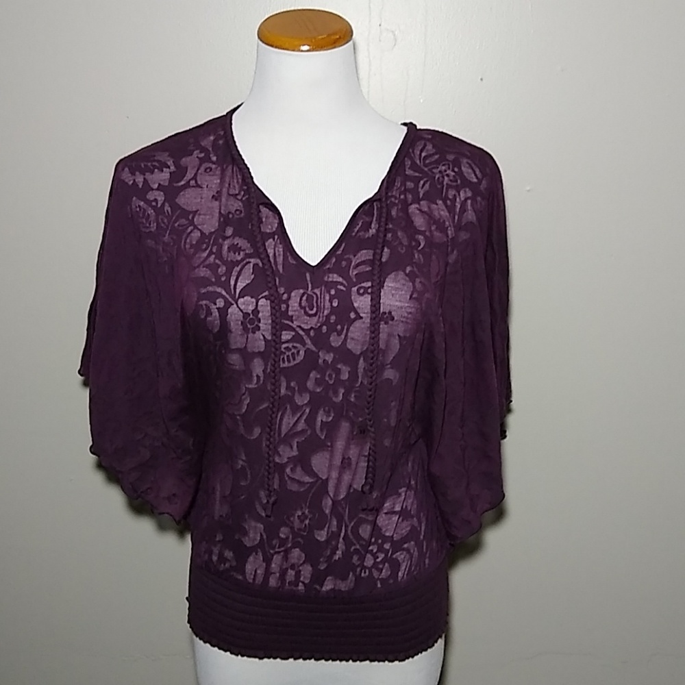 Express Purple Floral Top Batwing Sleeves